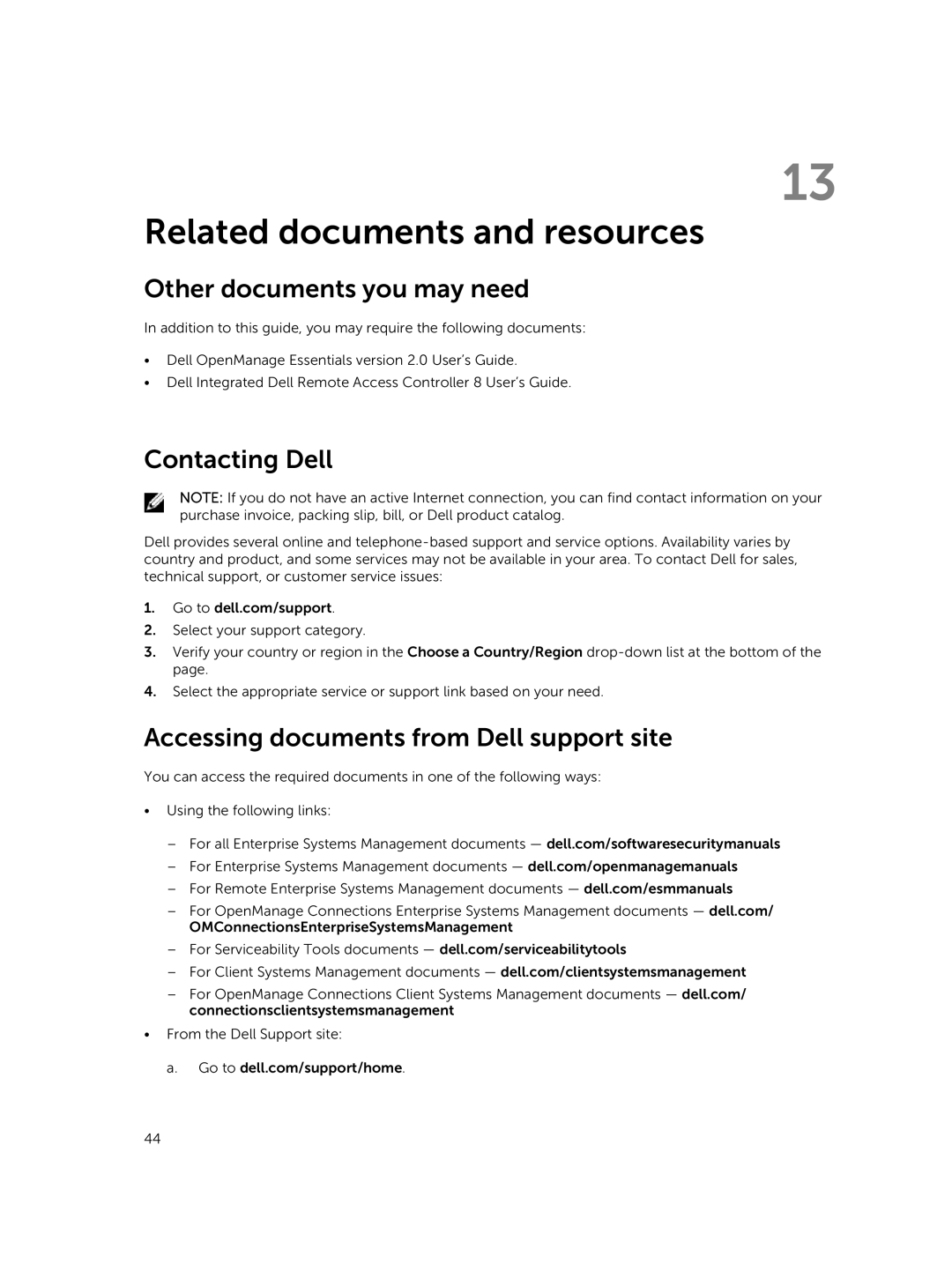 Dell Version 1.2 manual Related documents and resources, Other documents you may need, Contacting Dell 