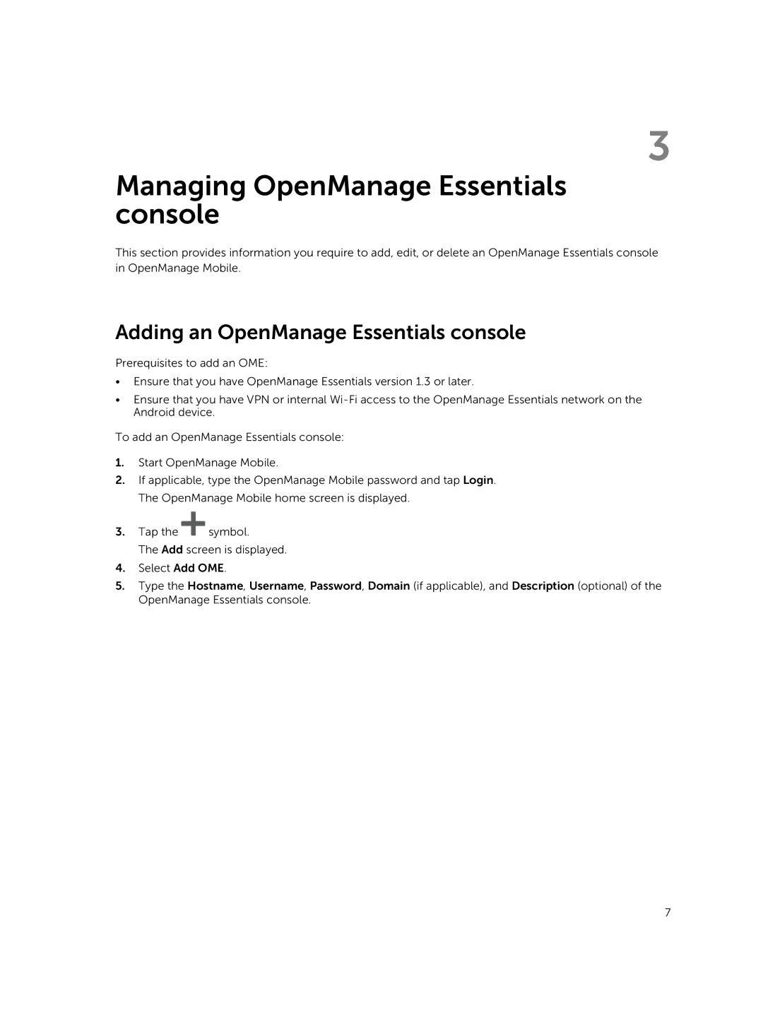 Dell Version 1.2 manual Managing OpenManage Essentials console, Adding an OpenManage Essentials console 