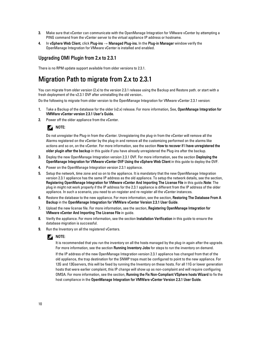 Dell version 2.3.1 manual Migration Path to migrate from 2.x to, Upgrading OMI Plugin from 2.x to 