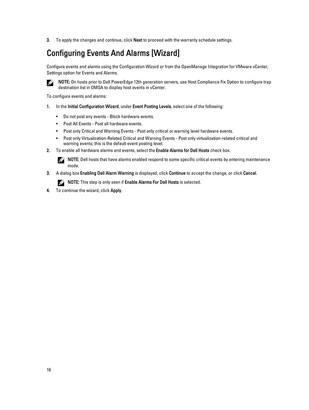 Dell version 2.3.1 manual Configuring Events And Alarms Wizard 
