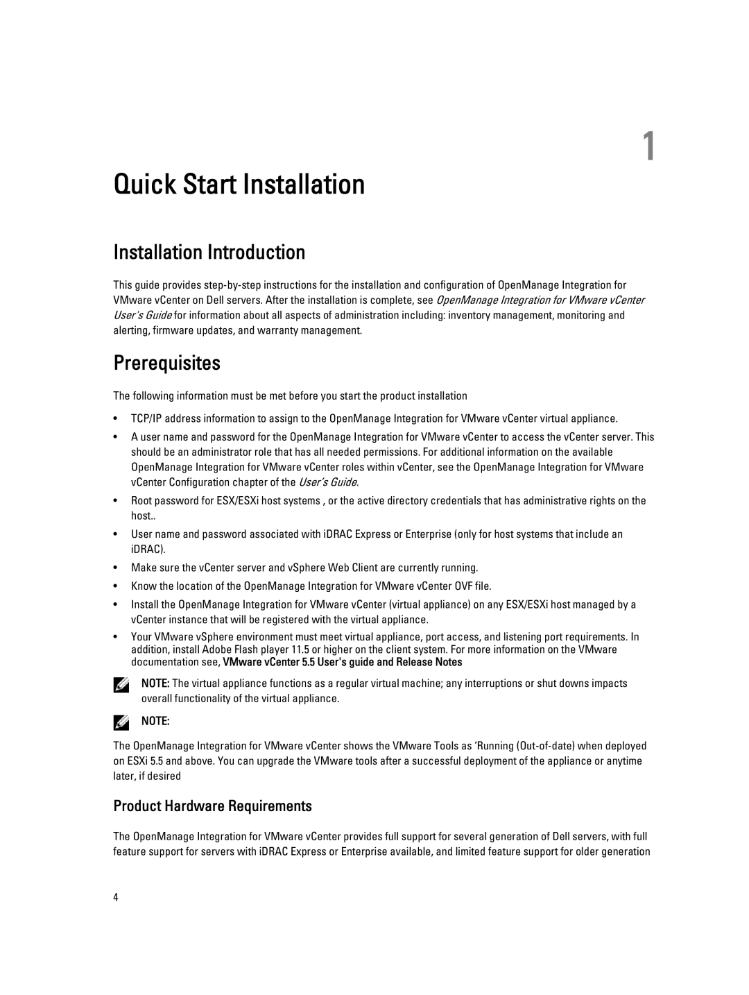 Dell version 2.3.1 manual Installation Introduction, Prerequisites, Product Hardware Requirements 