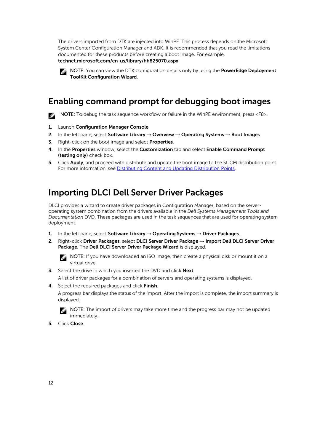 Dell version 3.0 manual Enabling command prompt for debugging boot images, Importing Dlci Dell Server Driver Packages 