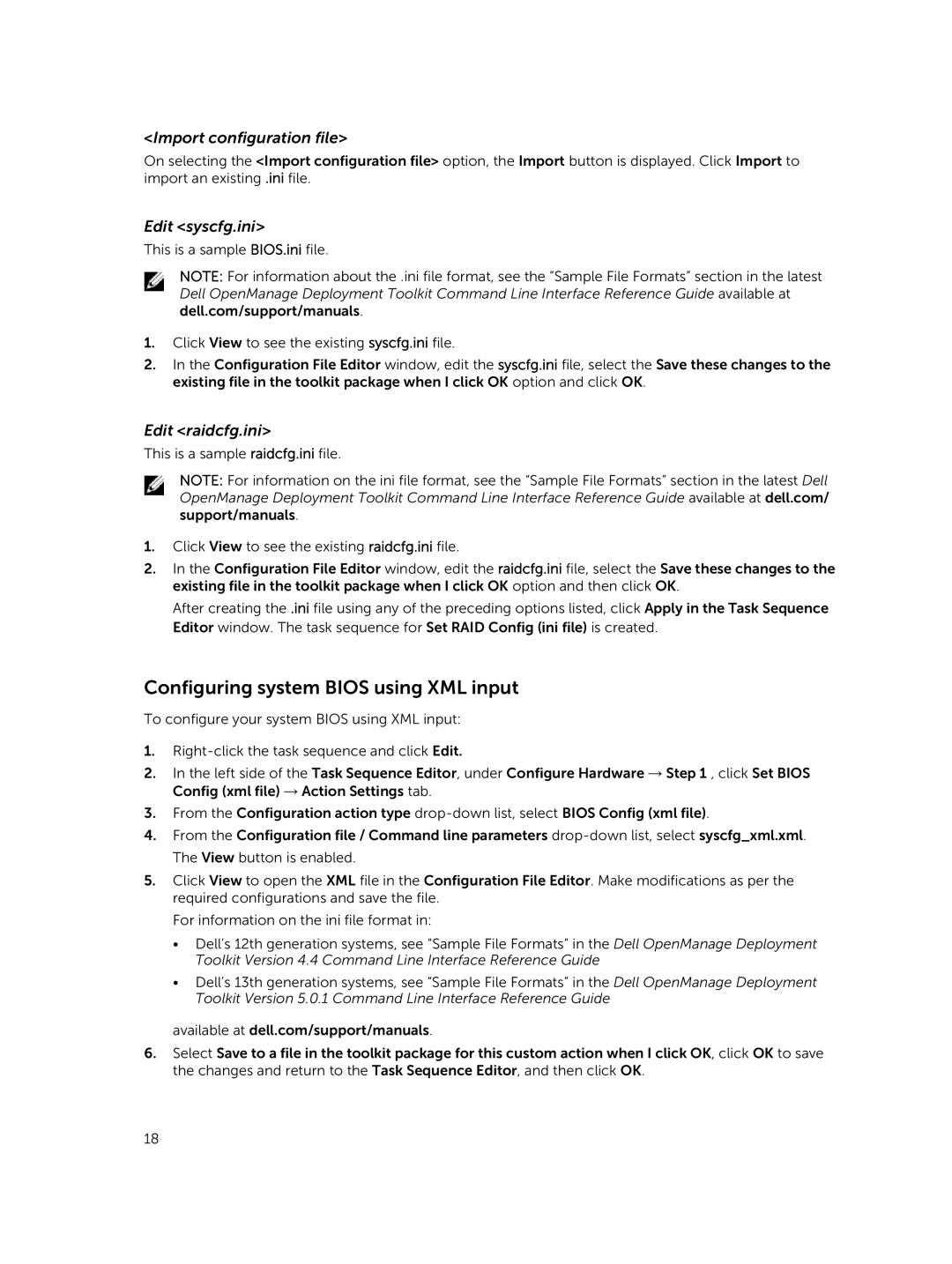 Dell version 3.0 manual Configuring system Bios using XML input, Import configuration file 