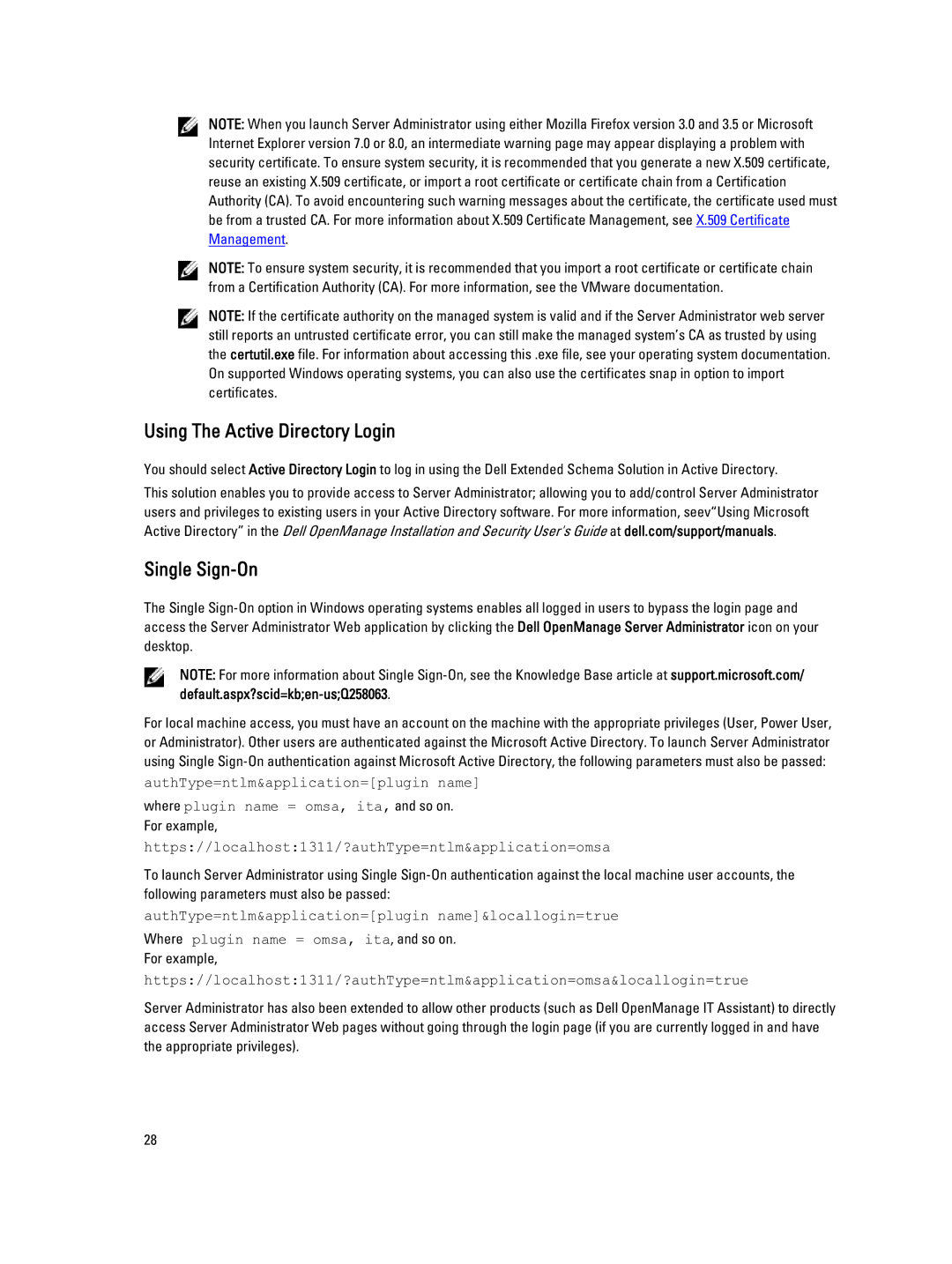 Dell Version 7.3 manual Using The Active Directory Login, Single Sign-On 