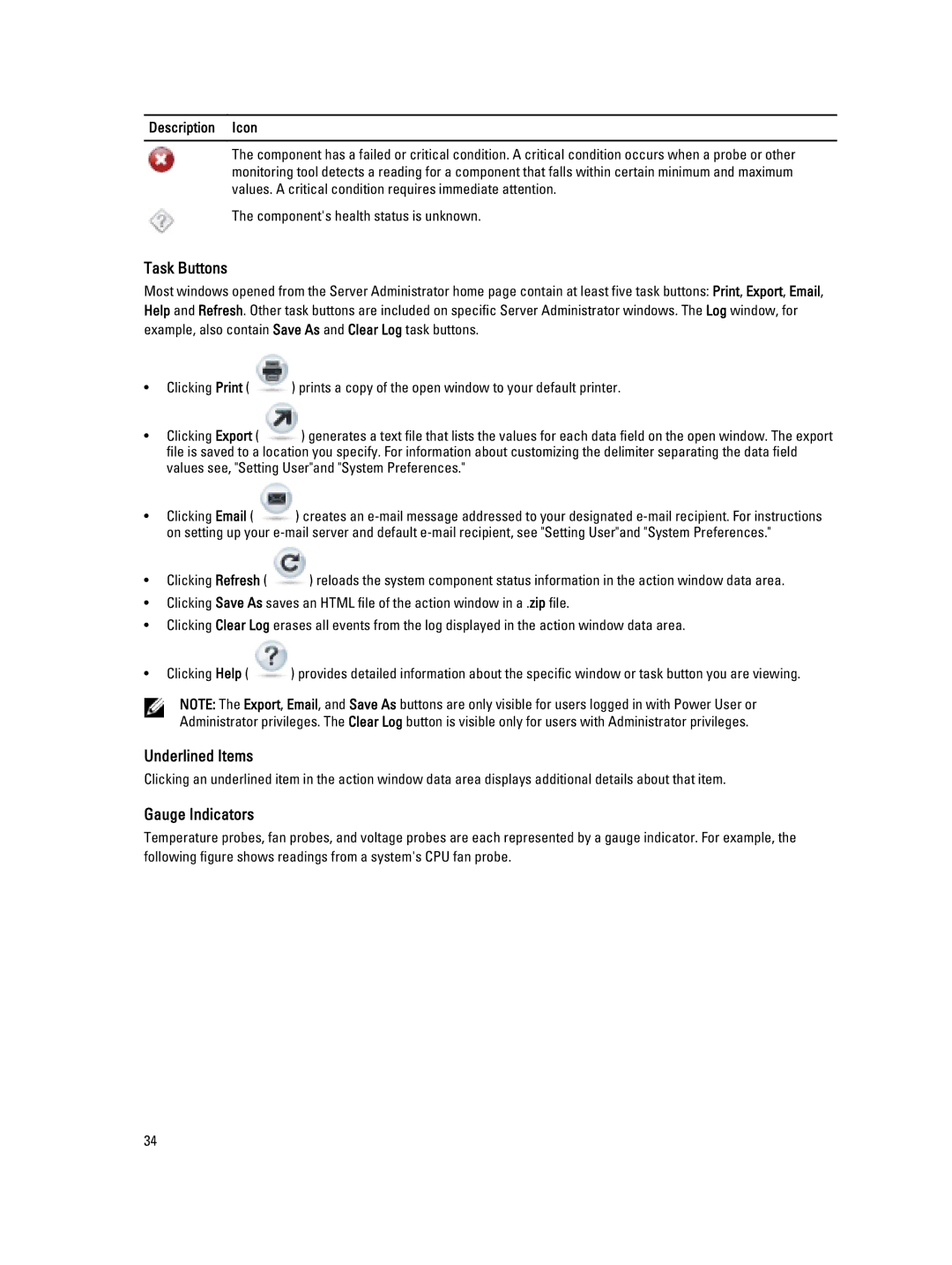 Dell Version 7.3 manual Task Buttons, Underlined Items, Gauge Indicators 