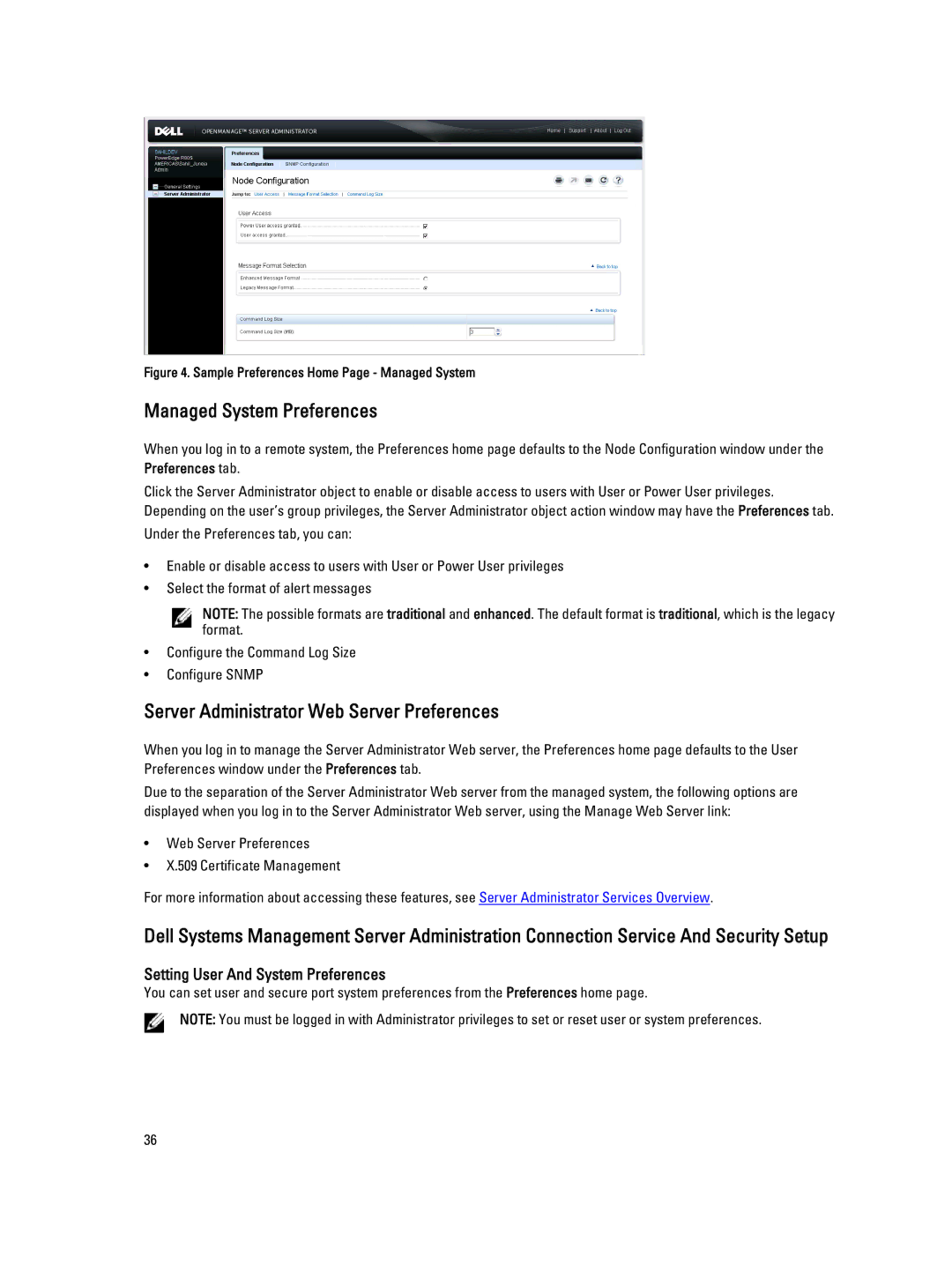 Dell Version 7.3 manual Managed System Preferences, Server Administrator Web Server Preferences 