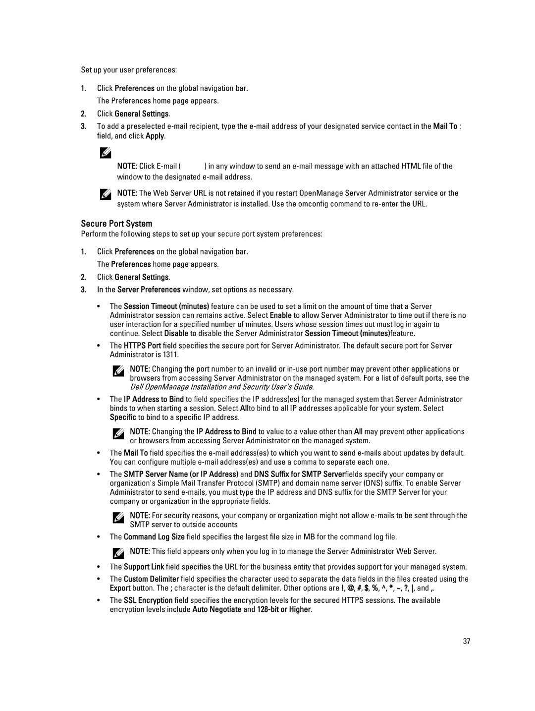 Dell Version 7.3 manual Secure Port System, Click General Settings 