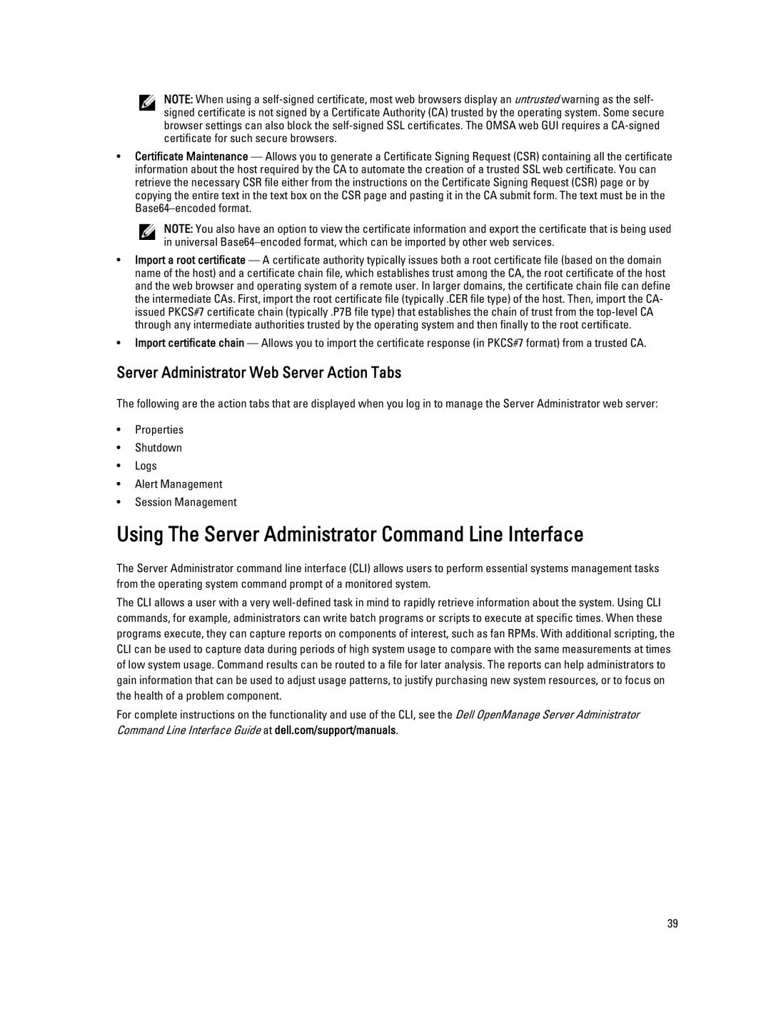 Dell Version 7.3 manual Using The Server Administrator Command Line Interface, Server Administrator Web Server Action Tabs 