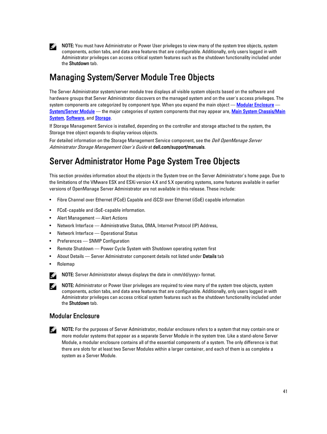 Dell Version 7.3 manual Managing System/Server Module Tree Objects, Server Administrator Home Page System Tree Objects 