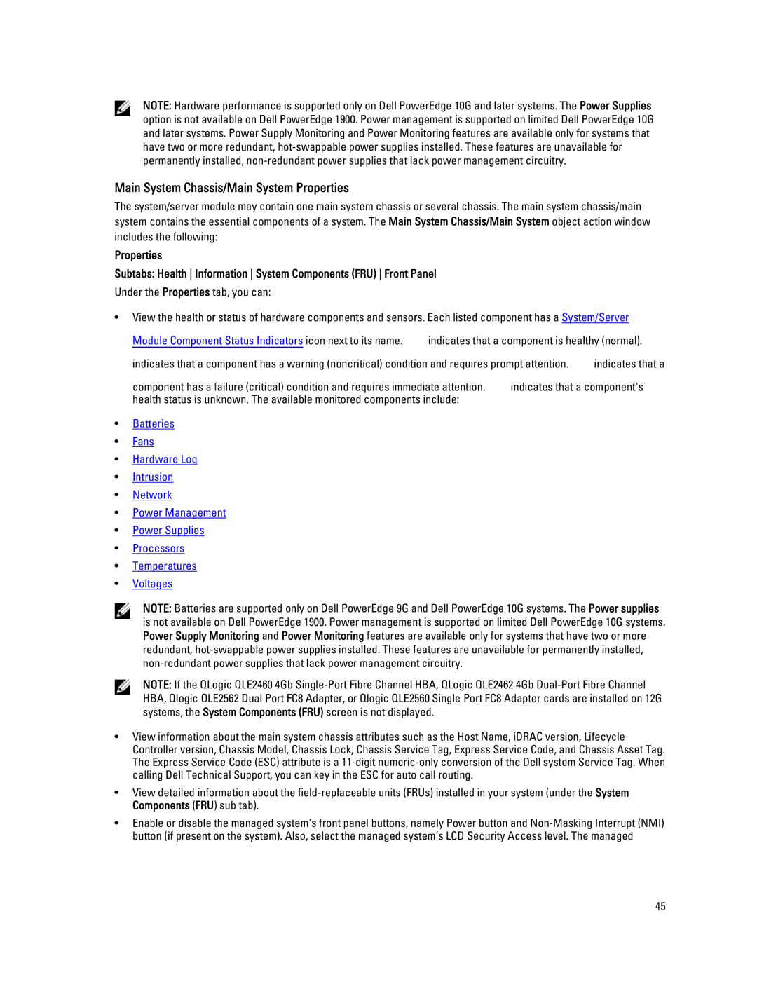 Dell Version 7.3 manual Main System Chassis/Main System Properties 