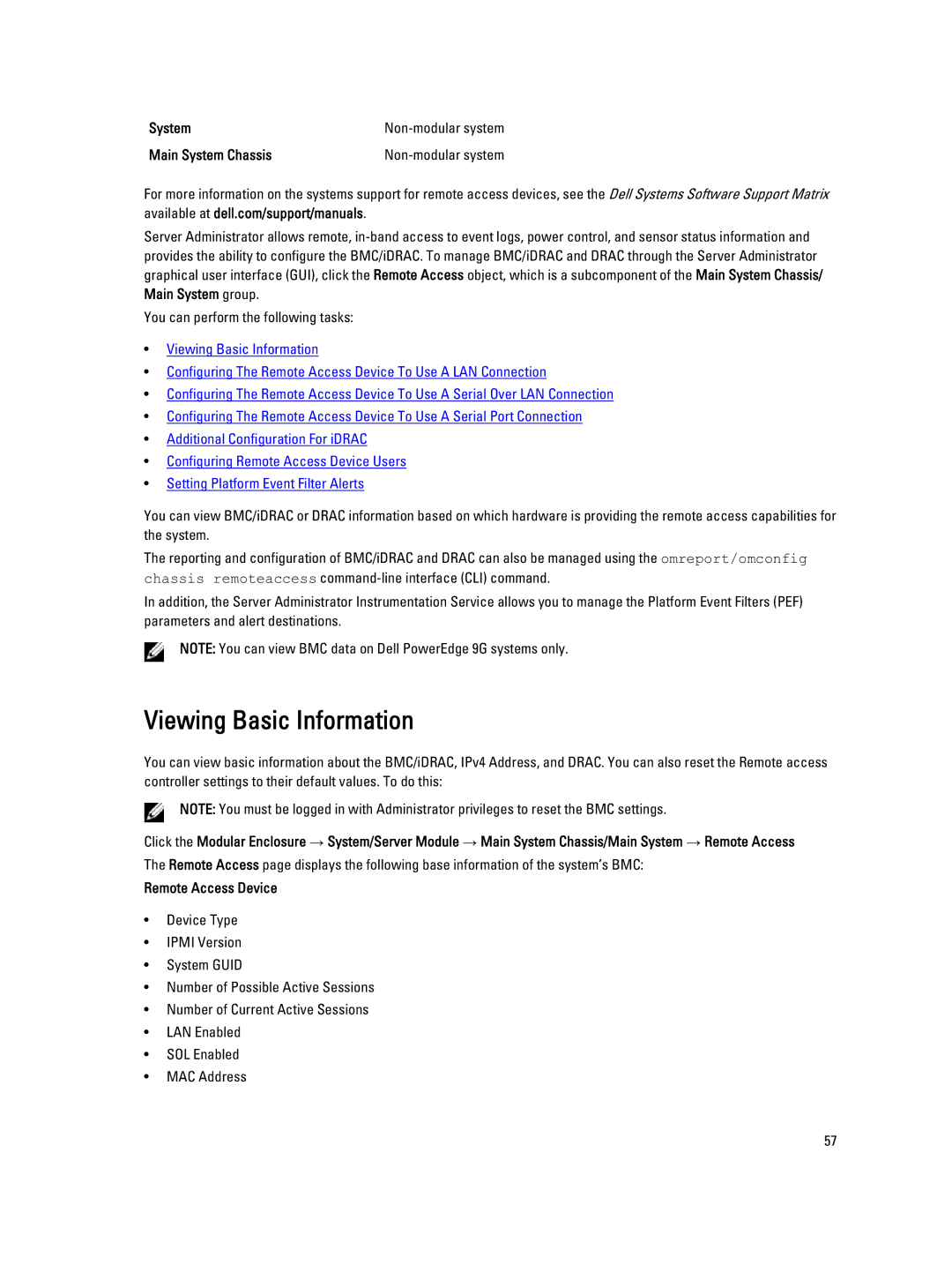 Dell Version 7.3 manual Viewing Basic Information, Main System Chassis, Remote Access Device 