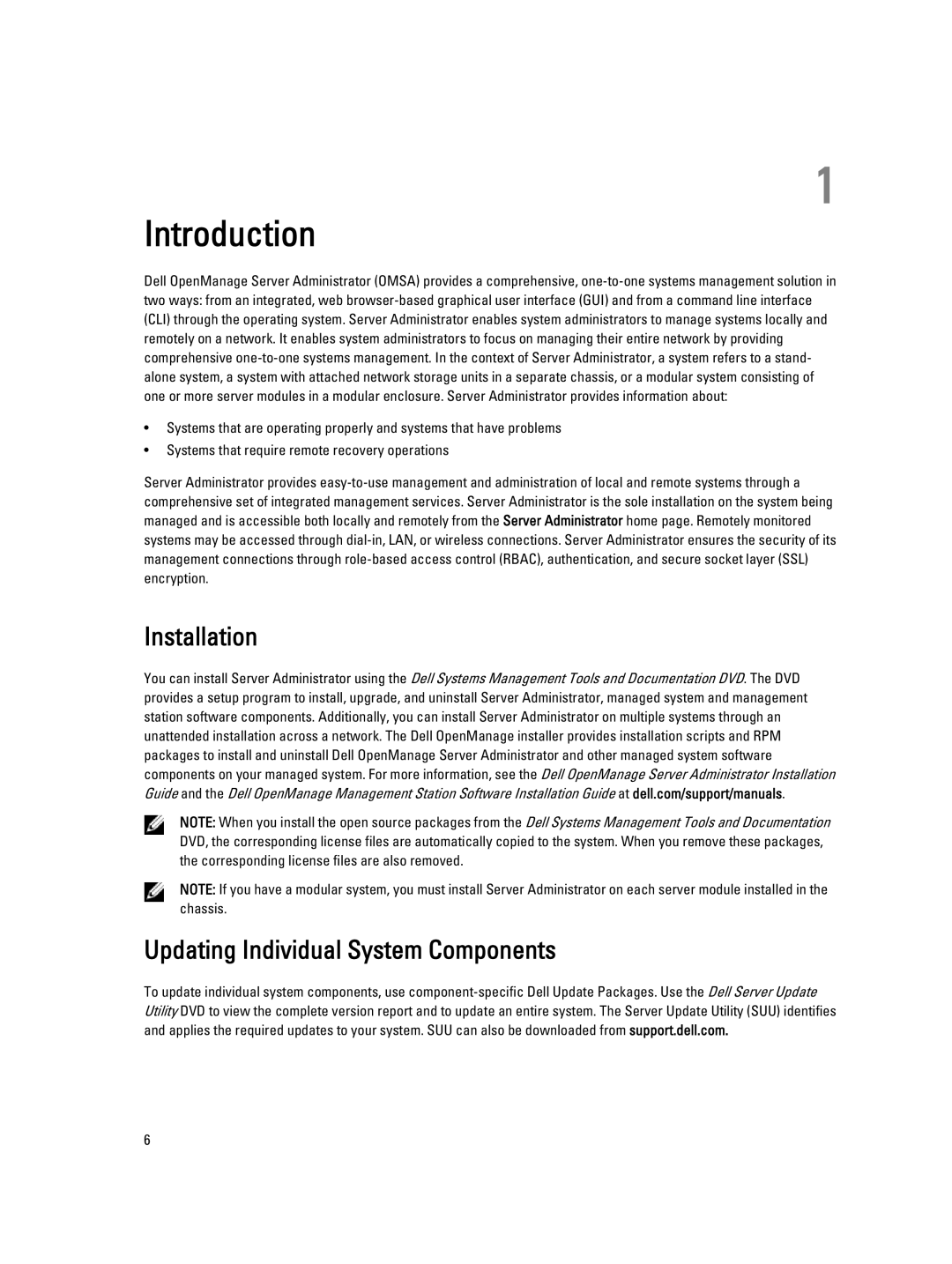 Dell Version 7.3 manual Introduction, Installation Updating Individual System Components 