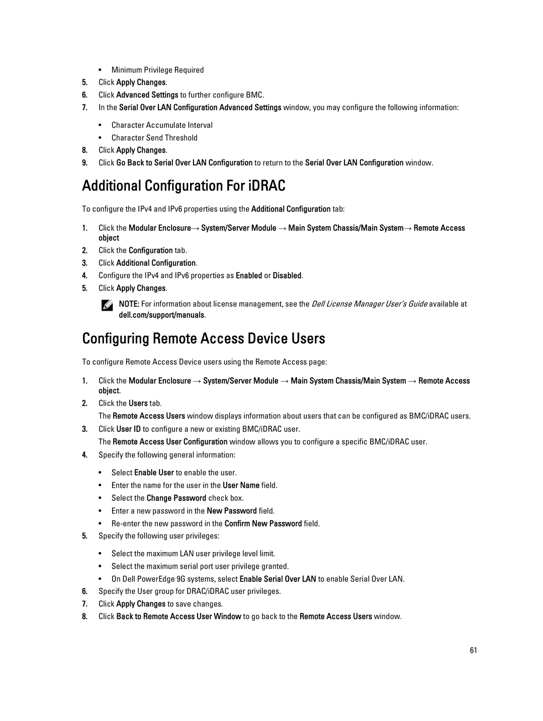 Dell Version 7.3 manual Additional Configuration For iDRAC, Configuring Remote Access Device Users 