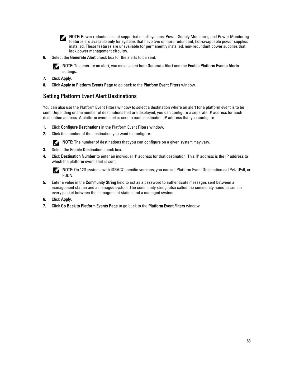 Dell Version 7.3 manual Setting Platform Event Alert Destinations 