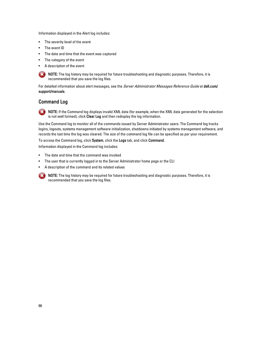 Dell Version 7.3 manual Command Log 