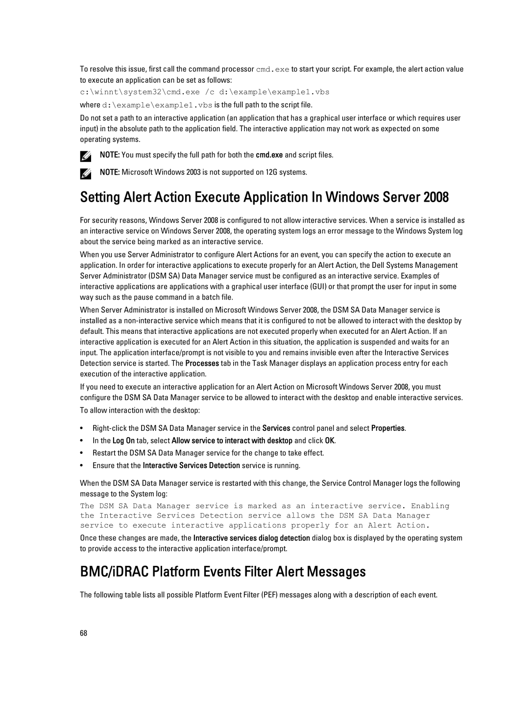 Dell Version 7.3 manual Setting Alert Action Execute Application In Windows Server 