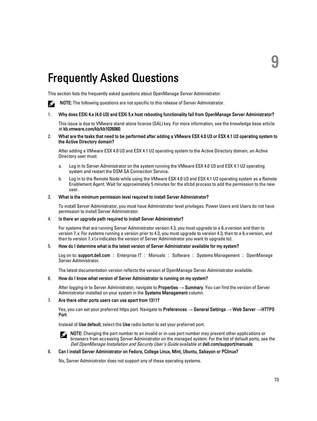 Dell Version 7.3 manual Frequently Asked Questions, Are there other ports users can use apart from 1311?, Port 