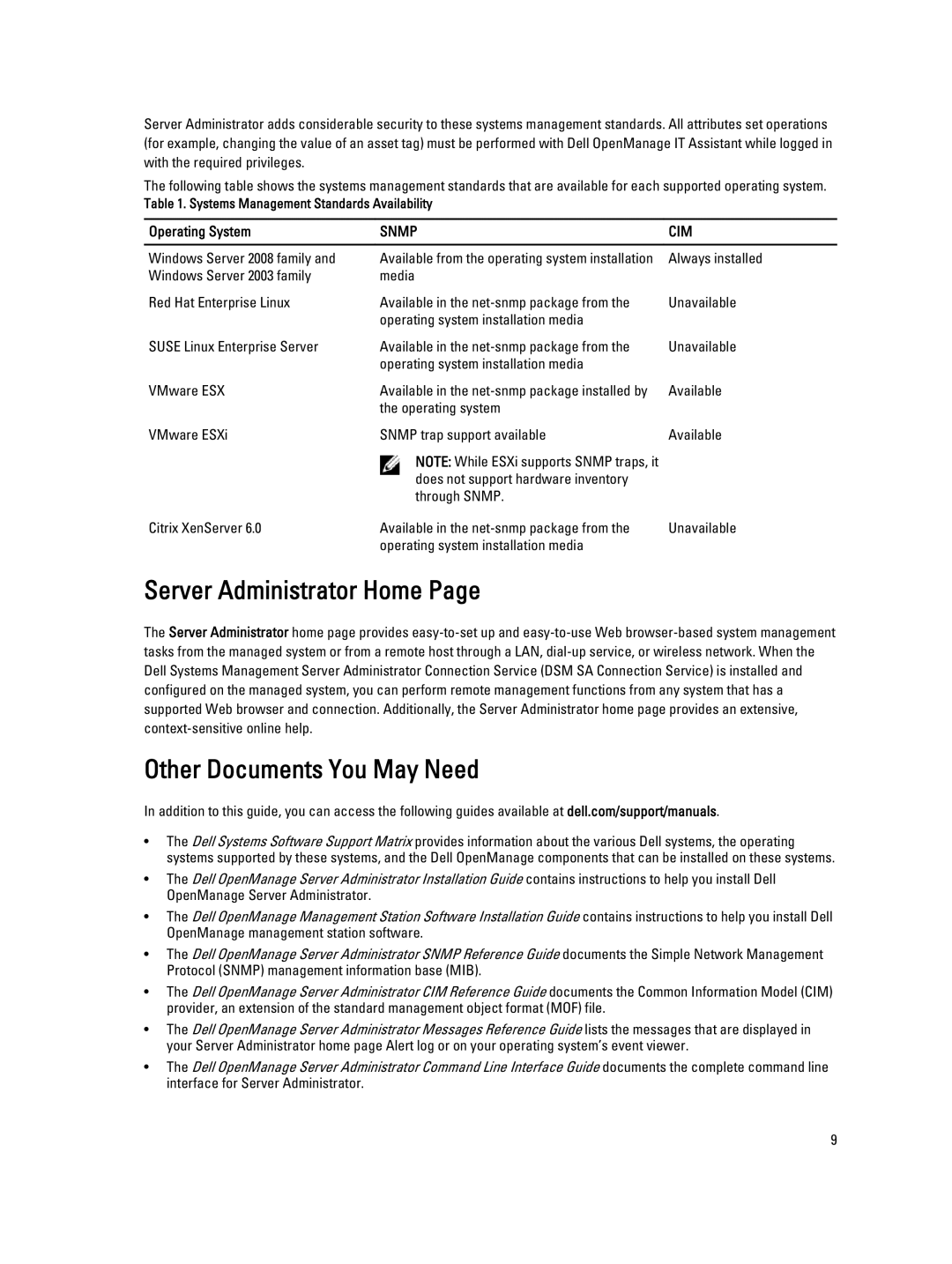 Dell Version 7.3 manual Server Administrator Home, Other Documents You May Need, Operating System 