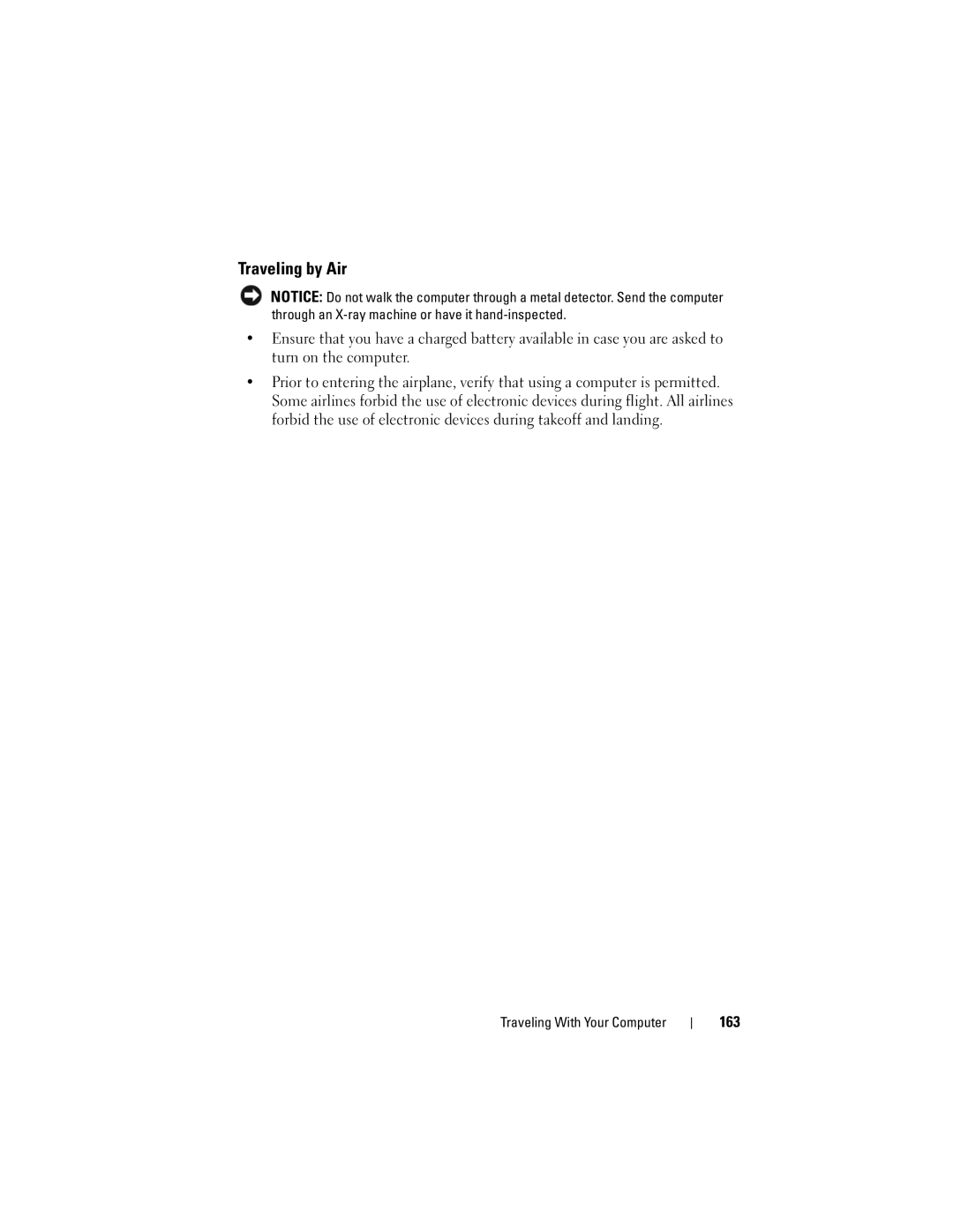 Dell Vostro 1000 owner manual Traveling by Air, 163 