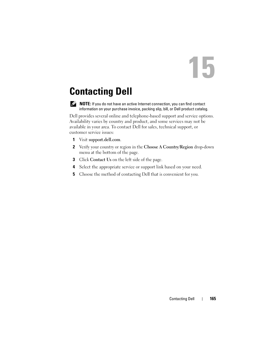 Dell Vostro 1000 owner manual Contacting Dell, 165 