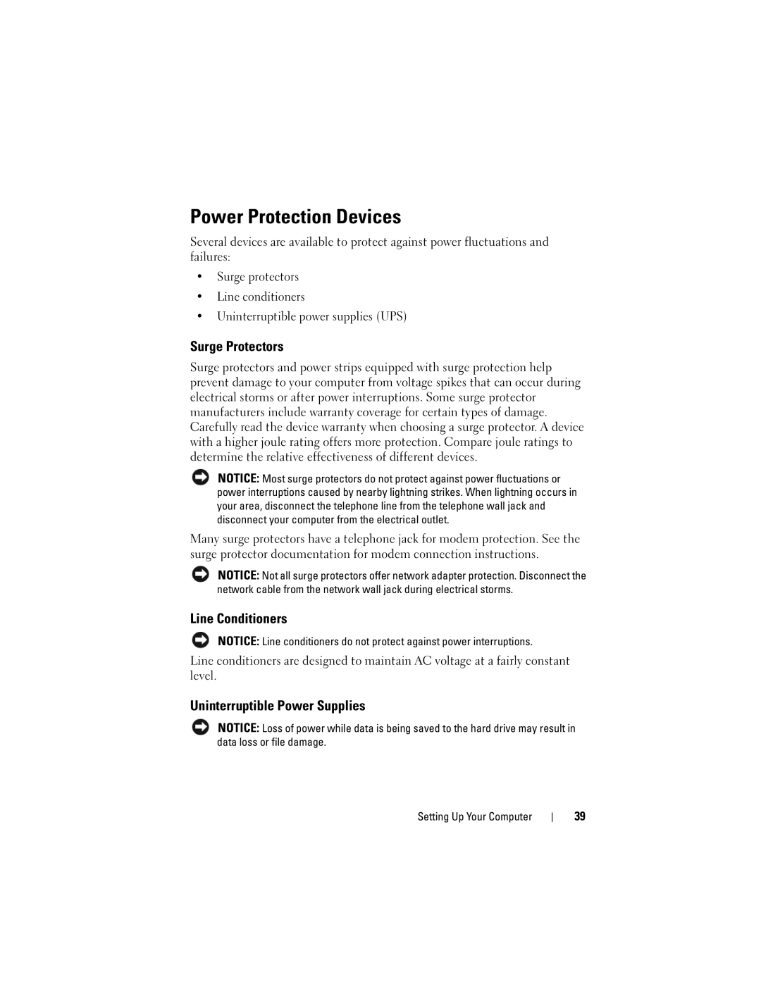 Dell Vostro 1000 owner manual Power Protection Devices, Surge Protectors, Line Conditioners, Uninterruptible Power Supplies 