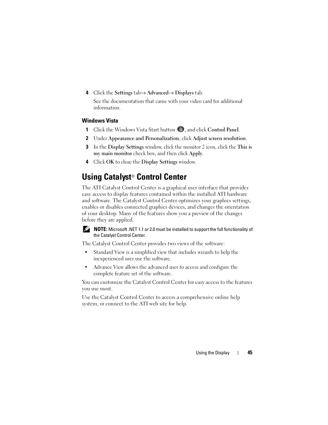 Dell Vostro 1000 owner manual Using Catalyst Control Center 