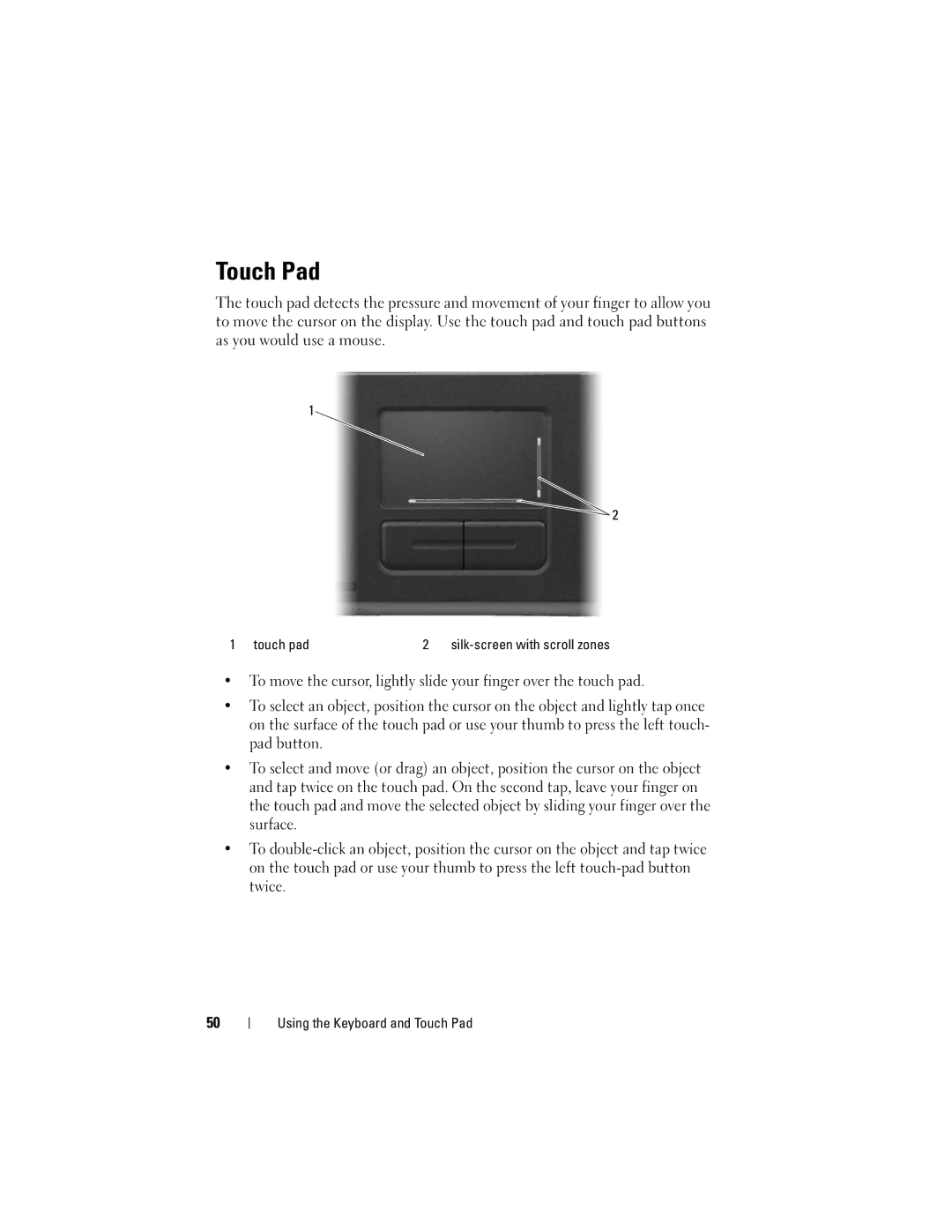 Dell Vostro 1000 owner manual Touch Pad, Touch pad 