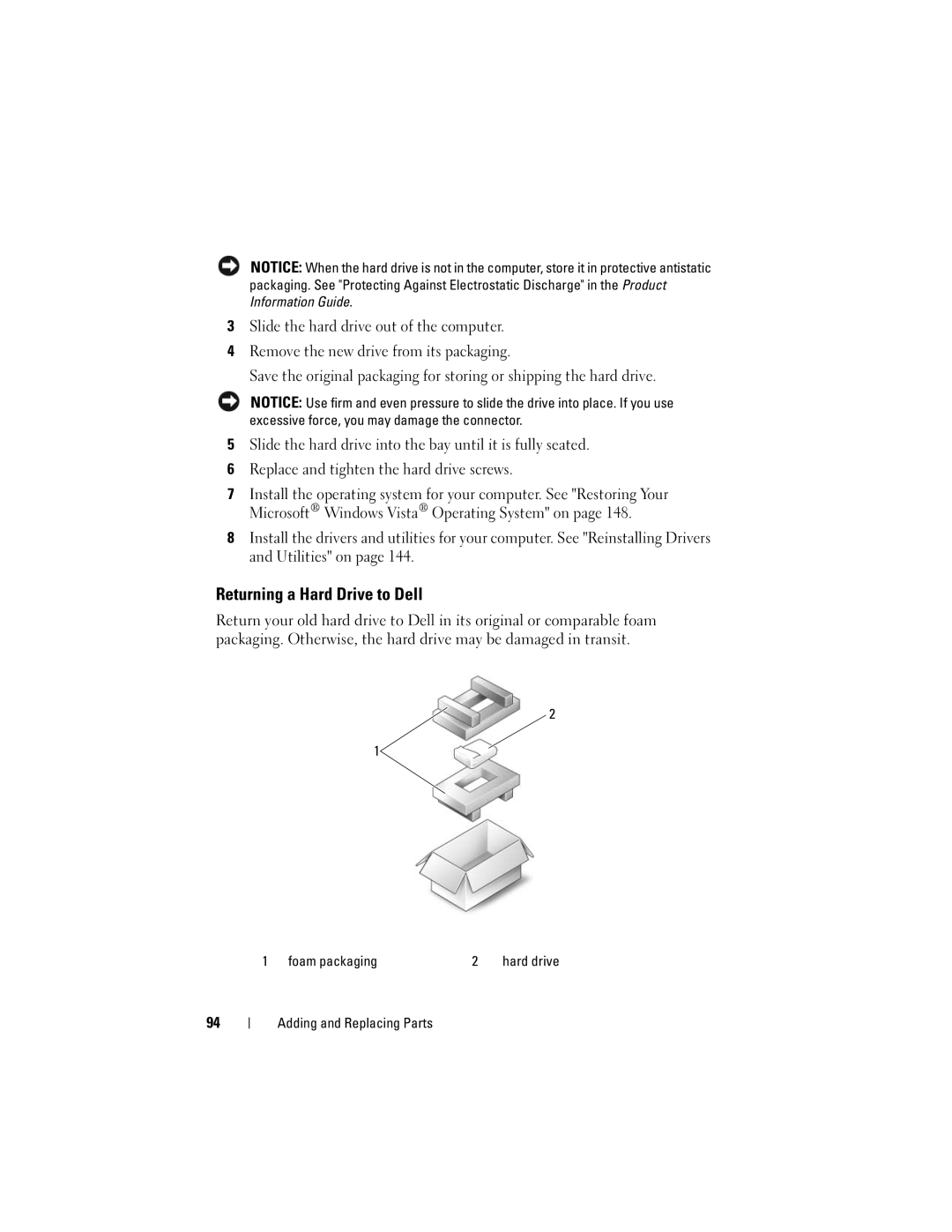 Dell Vostro 1000 owner manual Returning a Hard Drive to Dell, Foam packaging 