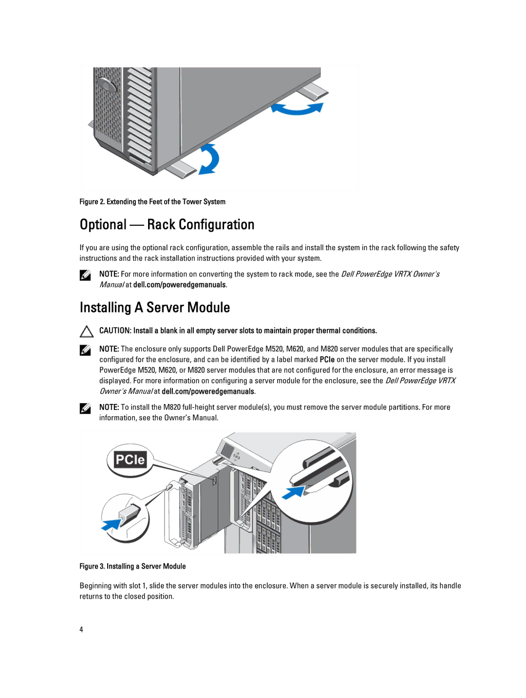 Dell VRTX manual Optional Rack Configuration, Installing a Server Module 