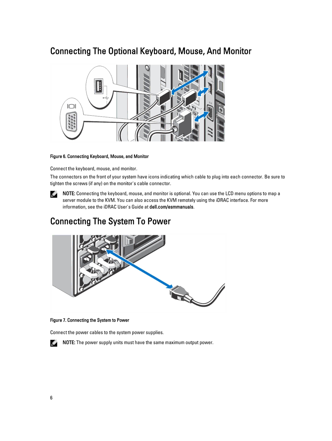 Dell VRTX manual Connecting The Optional Keyboard, Mouse, And Monitor, Connecting The System To Power 