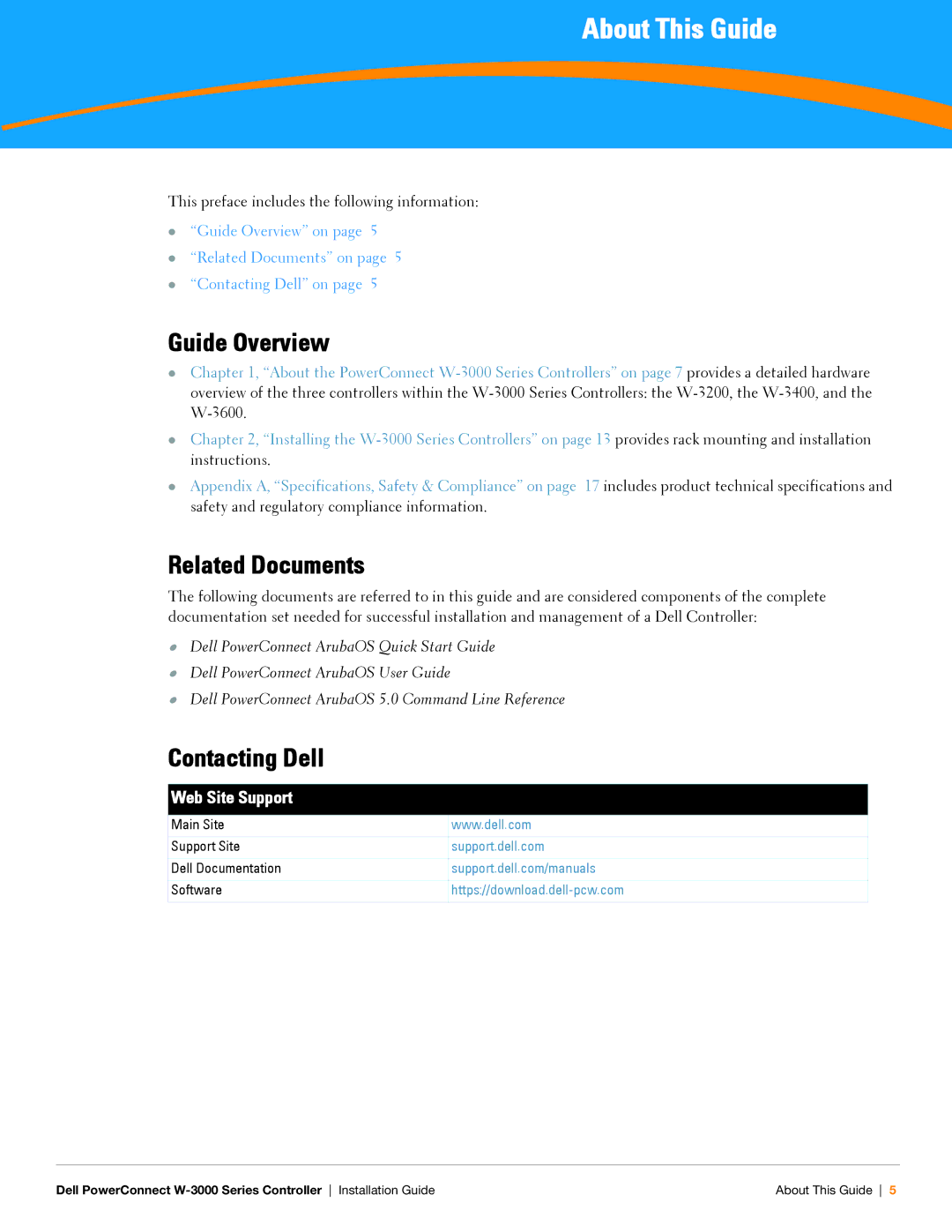 Dell W-3000 manual Guide Overview, Related Documents, Contacting Dell 