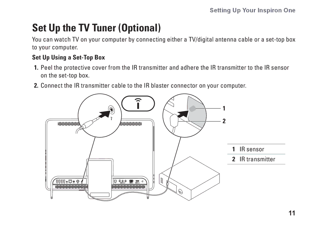 Dell W01C001, W01C002 setup guide Set Up the TV Tuner Optional, Set Up Using a Set-Top Box 