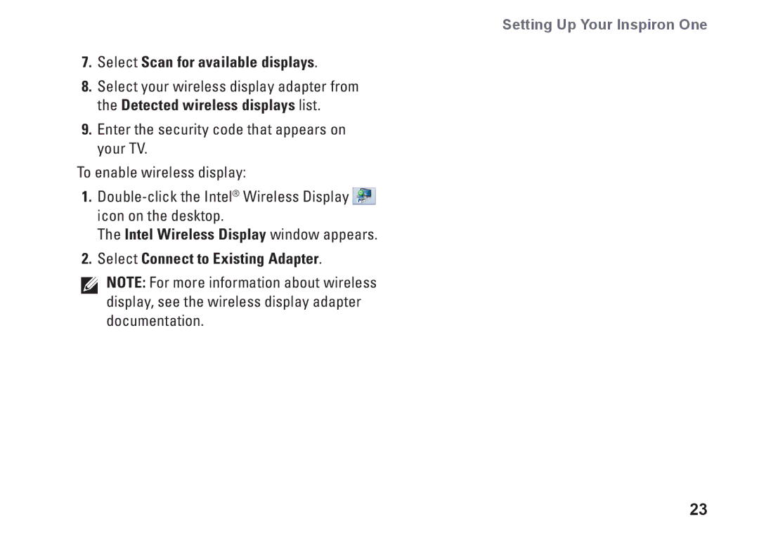 Dell W01C001, W01C002 setup guide Select Scan for available displays 