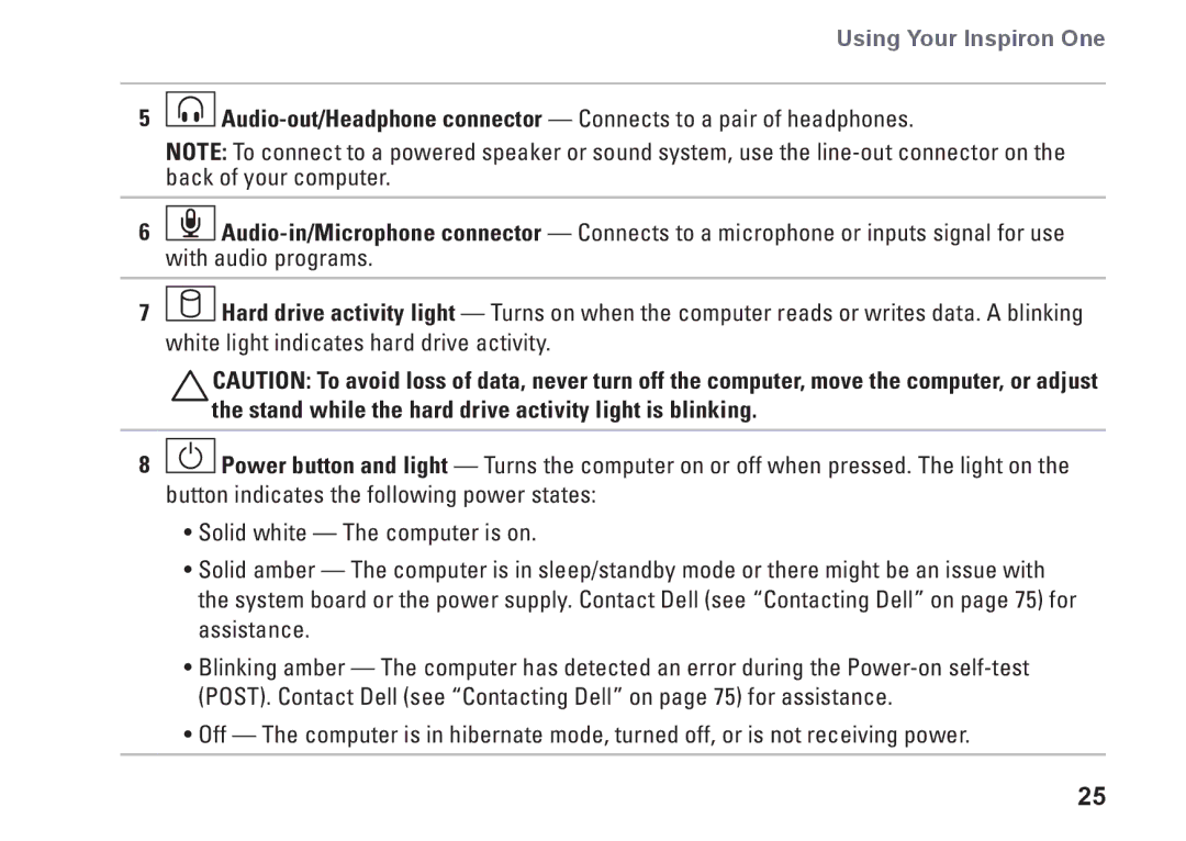 Dell W01C001, W01C002 setup guide Using Your Inspiron One 