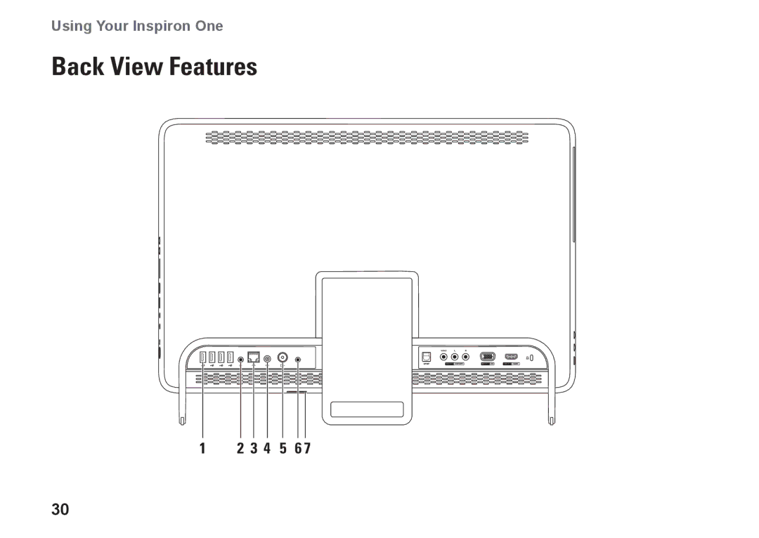 Dell W01C002, W01C001 setup guide Back View Features, 3 4 5 6 