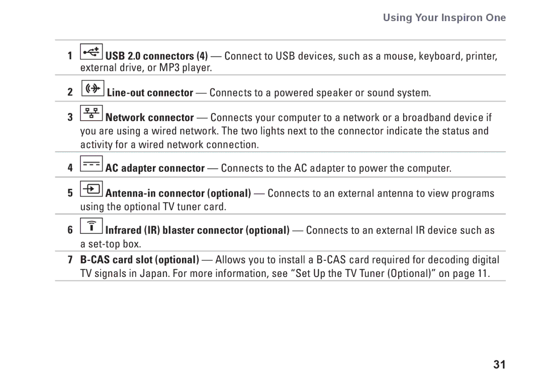 Dell W01C001, W01C002 setup guide Using Your Inspiron One 