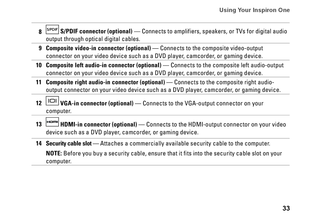 Dell W01C001, W01C002 setup guide Using Your Inspiron One 