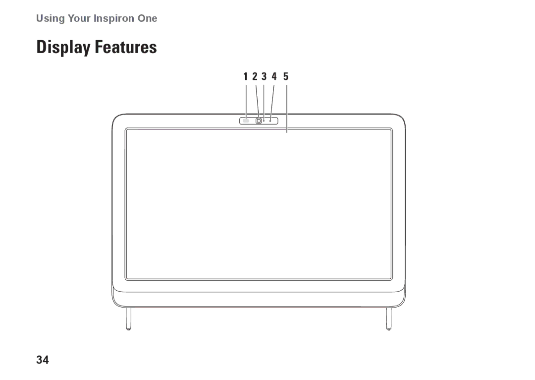 Dell W01C002, W01C001 setup guide Display Features, 3 4 