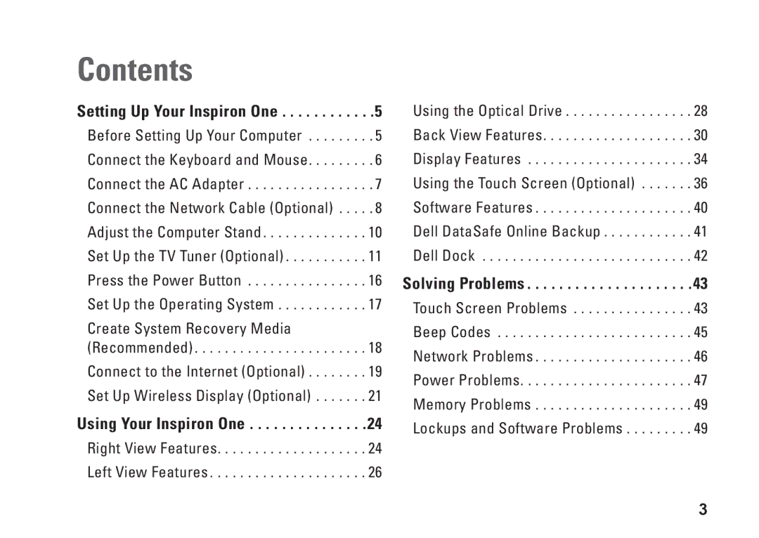 Dell W01C001, W01C002 setup guide Contents 