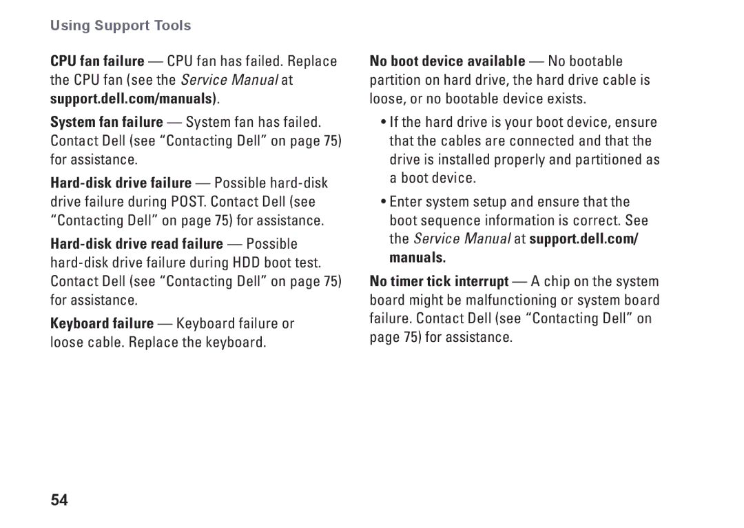 Dell W01C002, W01C001 setup guide Using Support Tools 