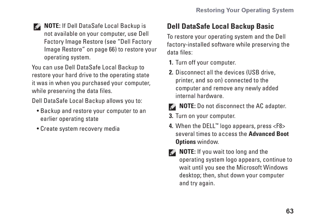 Dell W01C001, W01C002 setup guide Dell DataSafe Local Backup Basic 