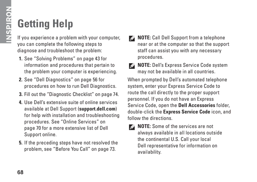 Dell W01C002, W01C001 setup guide Getting Help 