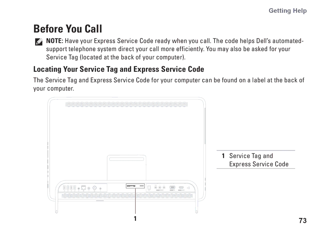 Dell W01C001, W01C002 setup guide Before You Call, Locating Your Service Tag and Express Service Code 