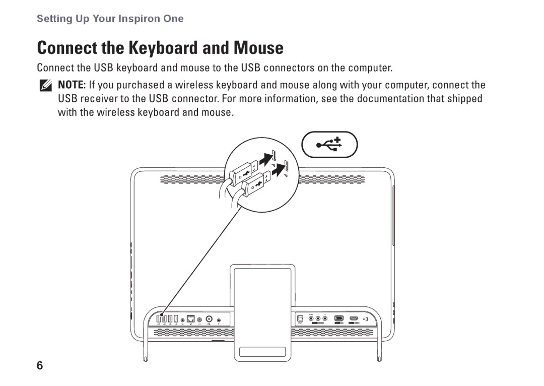 Dell W01C002, W01C001 setup guide Connect the Keyboard and Mouse 