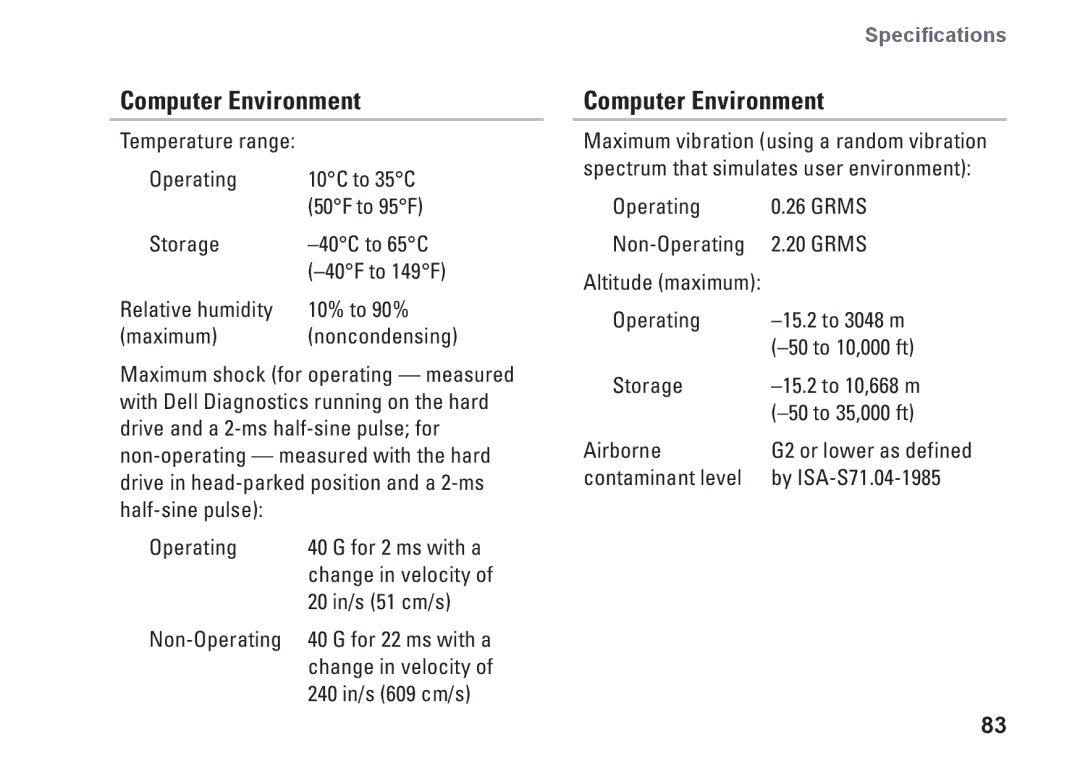 Dell W01C001, W01C002 setup guide Computer Environment 