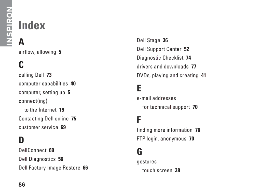 Dell W01C002, W01C001 setup guide Index 