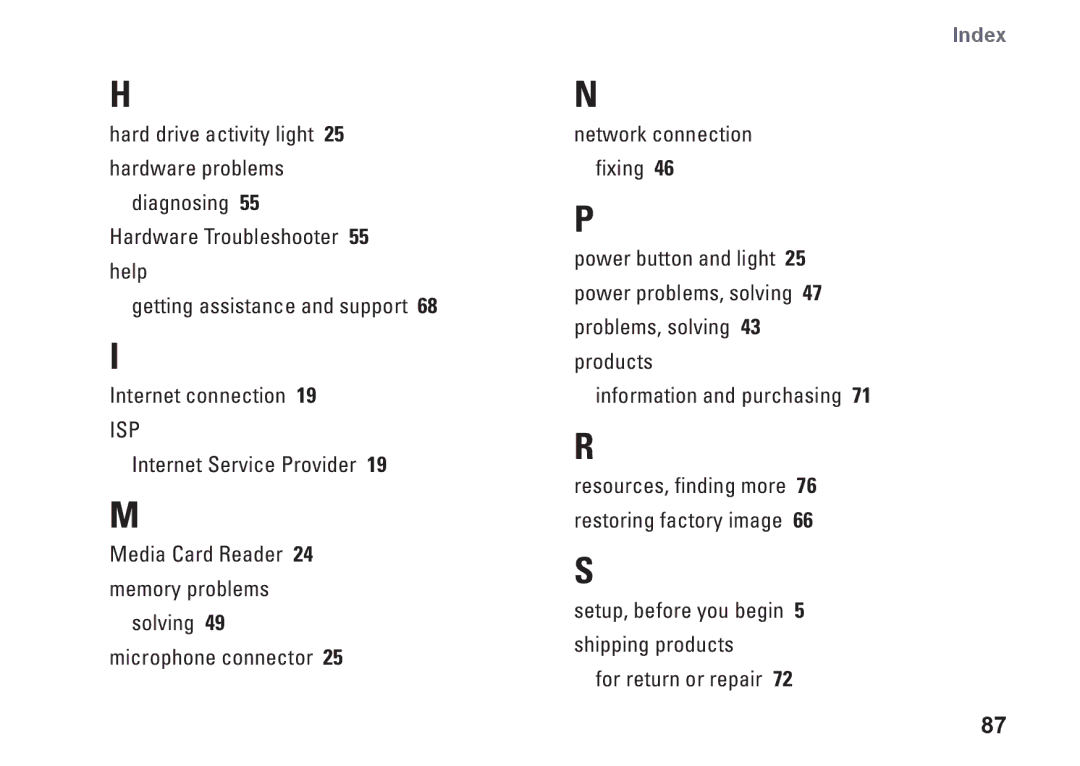 Dell W01C001, W01C002 setup guide Index 