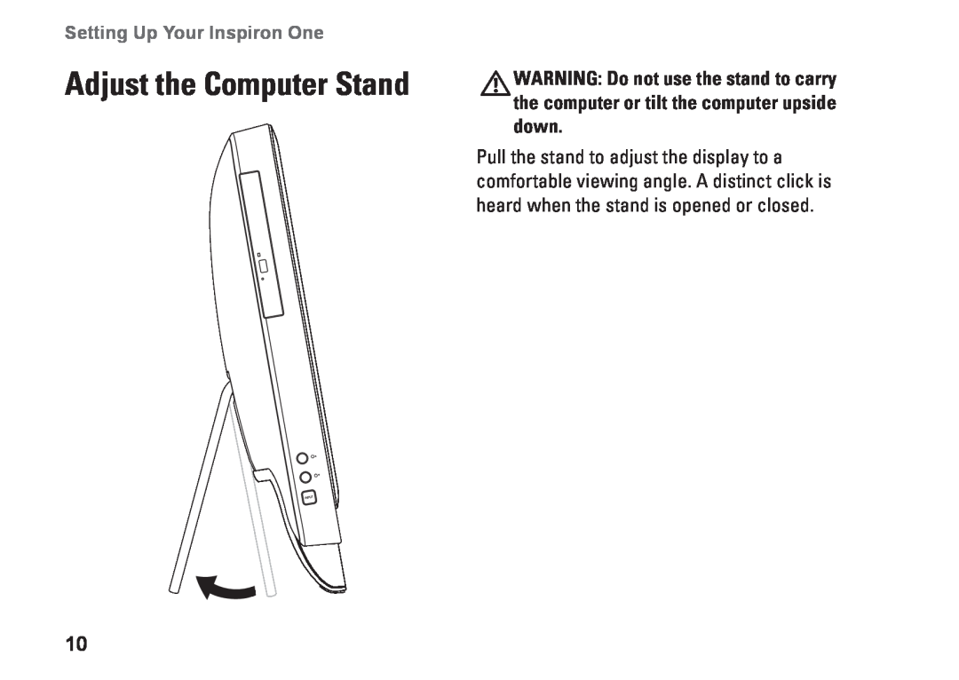 Dell W01C002, W01C001 setup guide Adjust the Computer Stand, Setting Up Your Inspiron One 