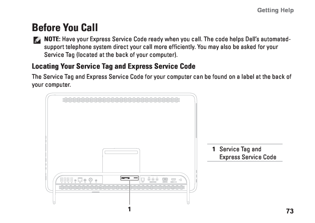 Dell W01C001, W01C002 setup guide Before You Call, Locating Your Service Tag and Express Service Code, Getting Help 