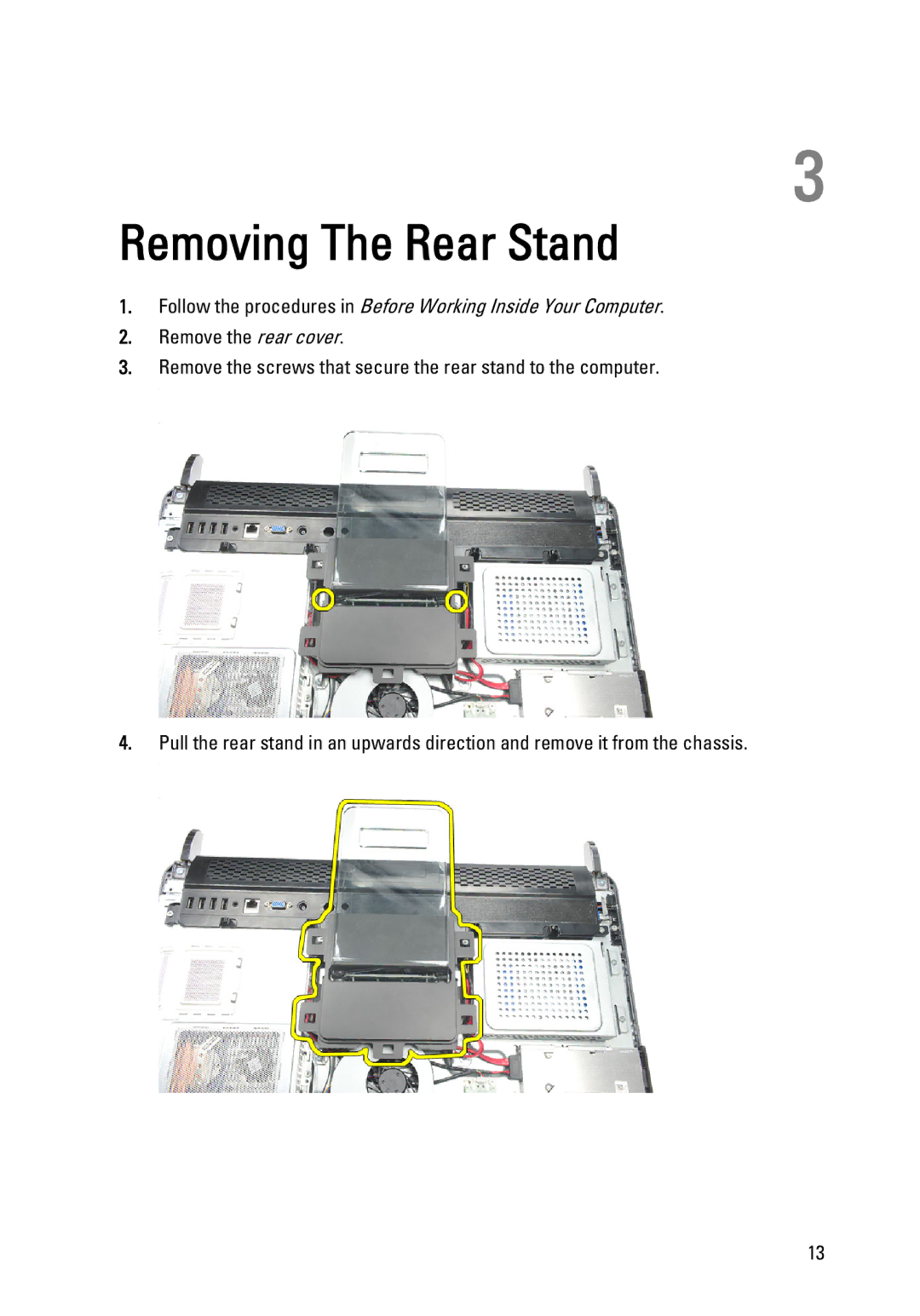 Dell W03C owner manual Removing The Rear Stand 